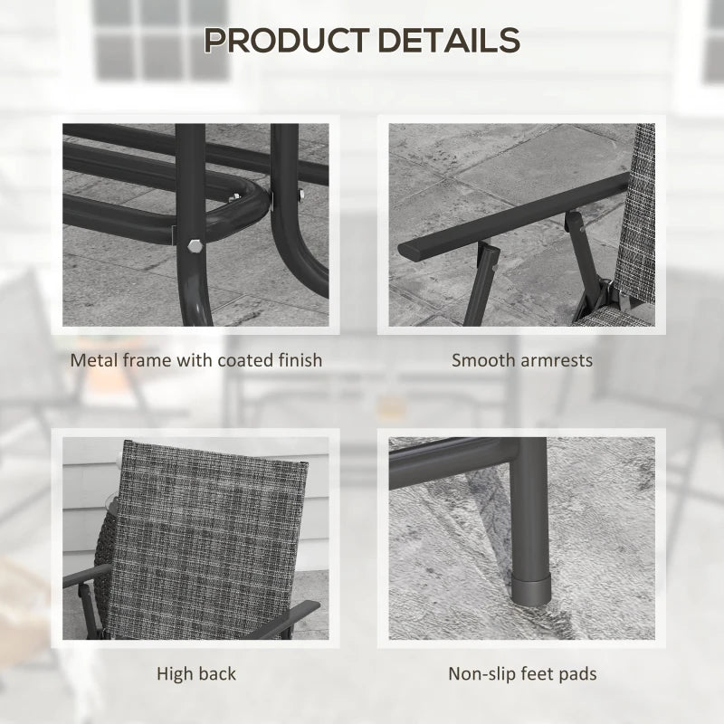 Outsunny Outdoor 4 Pieces Patio Furniture Set with Breathable Mesh Fabric Seat & Backrest, Garden Set with Two Foldable Armchairs, a Loveseat & Glass Top Table, Mixed Grey