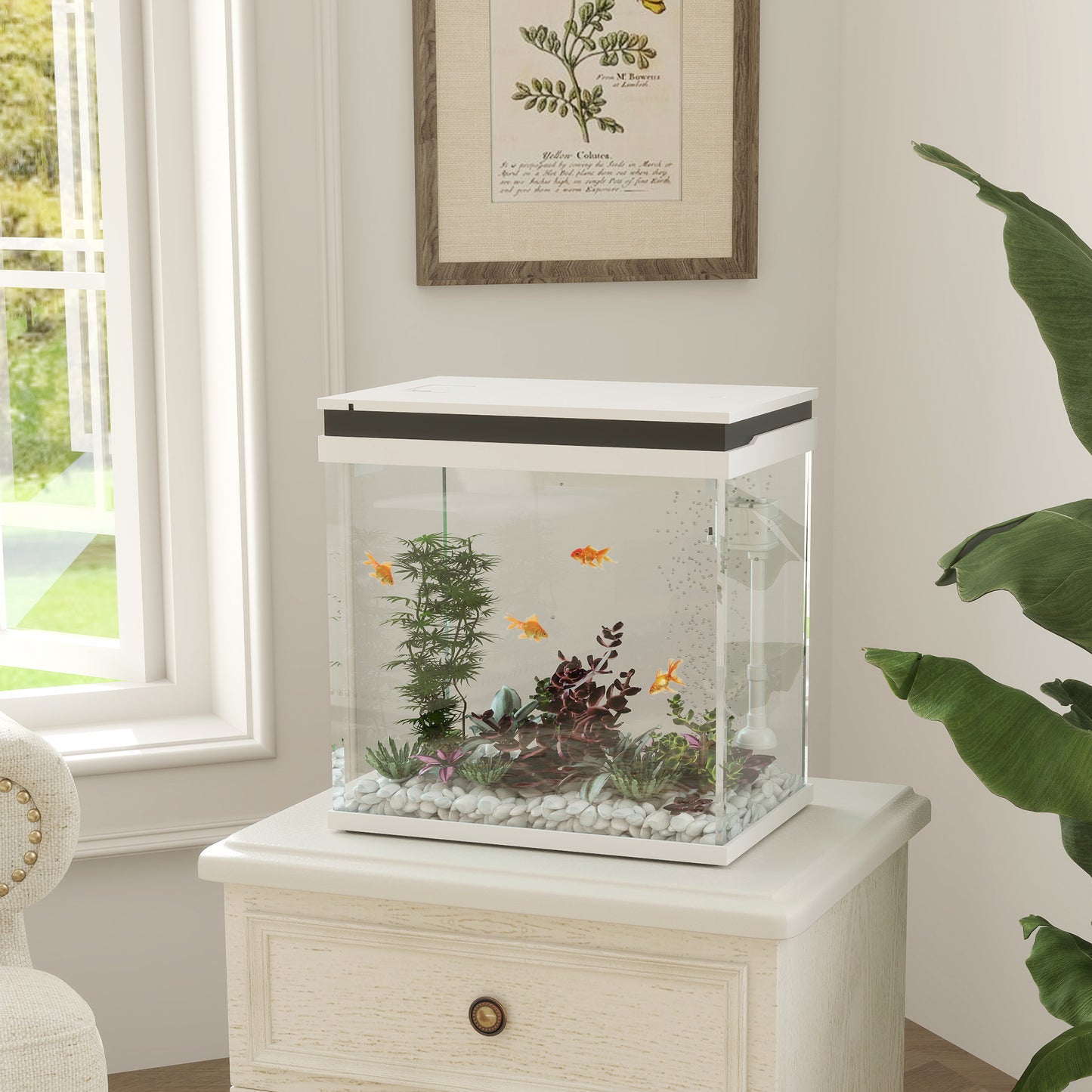 PawHut 26L Glass Fish Tank with Filter System, LED Lights, Water Pump, White