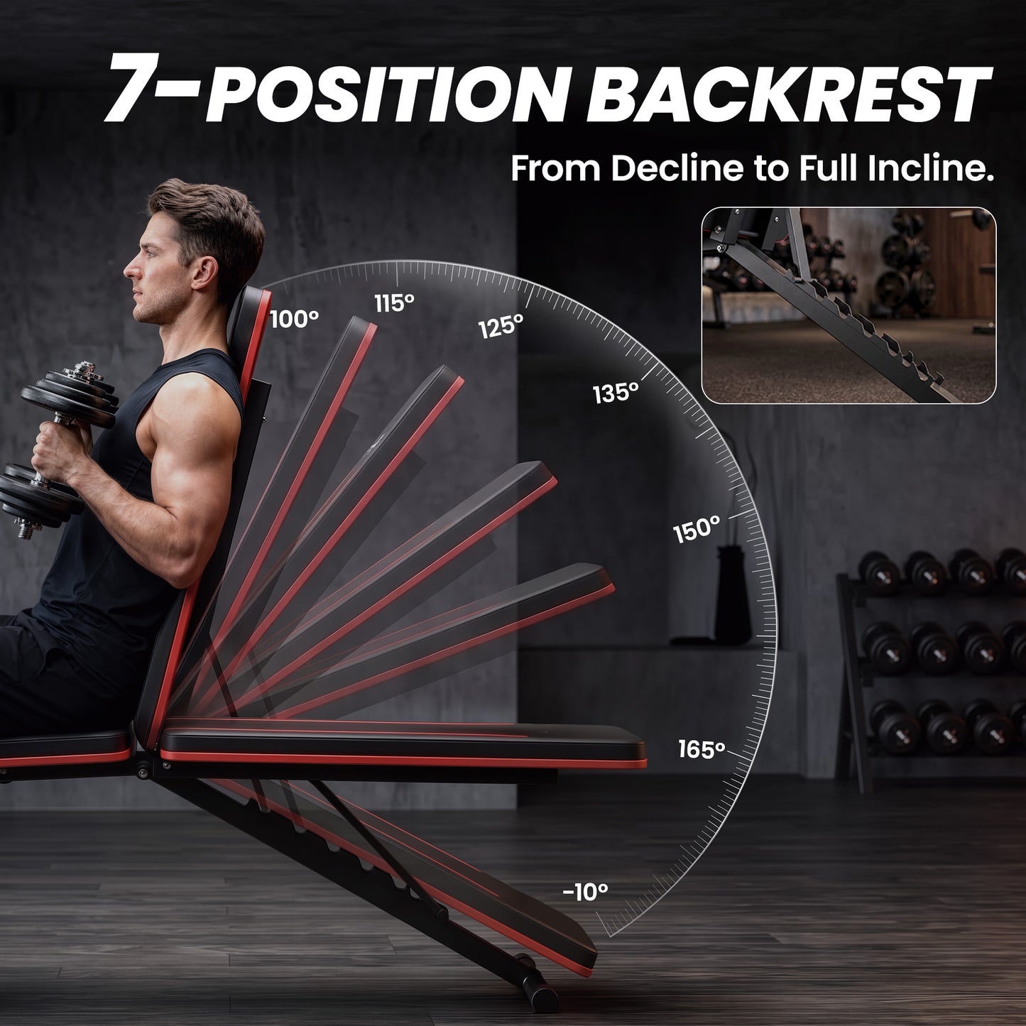 SPORTNOW Adjustable Weight Bench for Home Gym, Foldable Incline Decline Bench Press with Resistance Bands, 7-Position Backrest