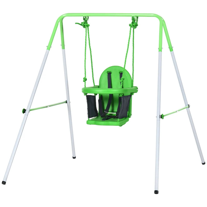 Outsunny Kids Swing, Steel Nursery Swing, with Seatbelt, High Support Back, Front Guard, for Ages 6-36 Months - Green