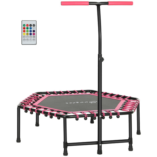SPORTNOW 45" Rebounder Trampoline for Adults, Quiet Bungee Rebounder with LED Lights and Adjustable Handle, Pink