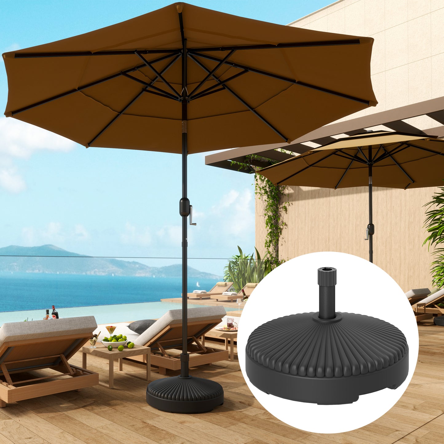 Outsunny Garden Parasol Base Holder, 28kg Sand Filled, 23kg Water Filled, Sun Umbrella Base, Ø55 x 30H cm Black