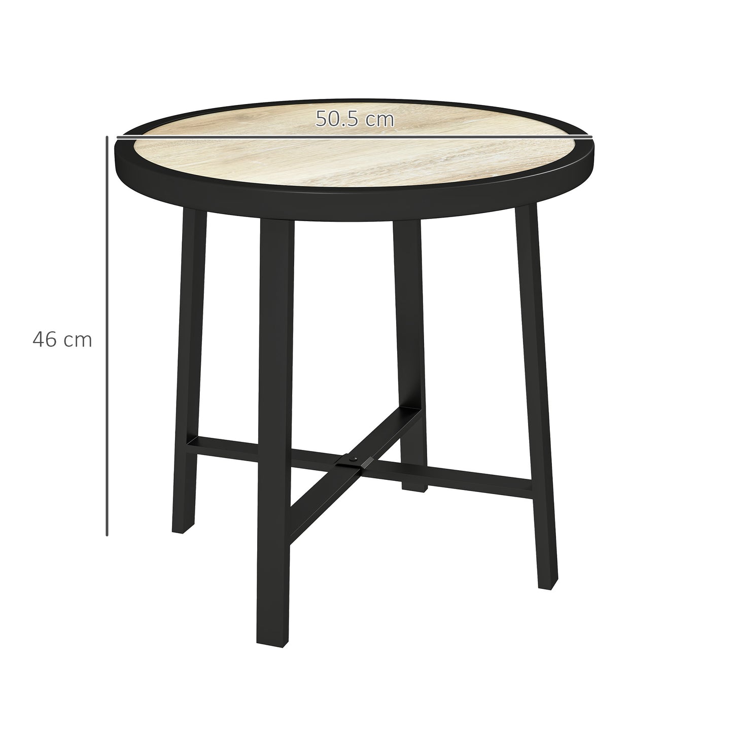 Outsunny Round Small Garden Table, 50.5cm Outdoor Side Table with SPC Tabletop, Metal Frame, Anti-slip Feet for Garden, Balcony, Wood Finish
