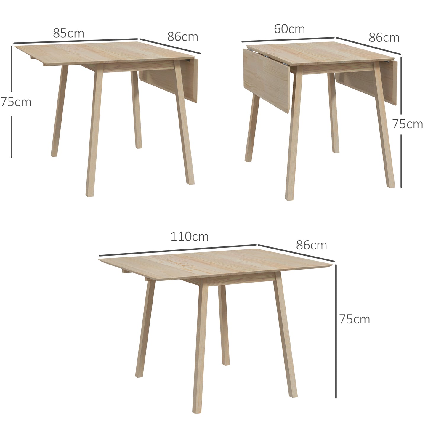 HOMCOM Extendable Wooden Drop Leaf Dining Table - Natural