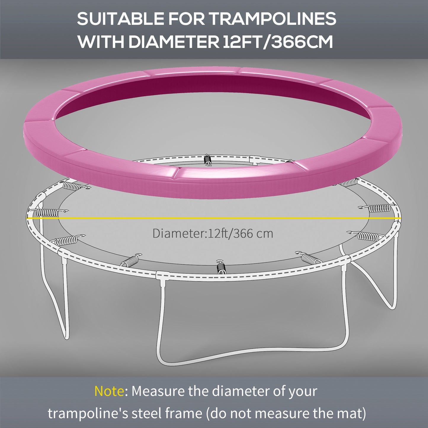 SPORTNOW Trampoline Spring Cover, 12FT Plastic Pad Replacement, Waterproof, UV & Tear-Resistant, All-Weather Accessory, Pink
