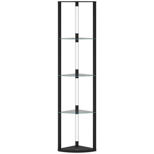 HOMCOM LED Floor Lamp with Shelves, Dimmable Standing Lamp with Foot Switch for Living Room, Bedroom, Black