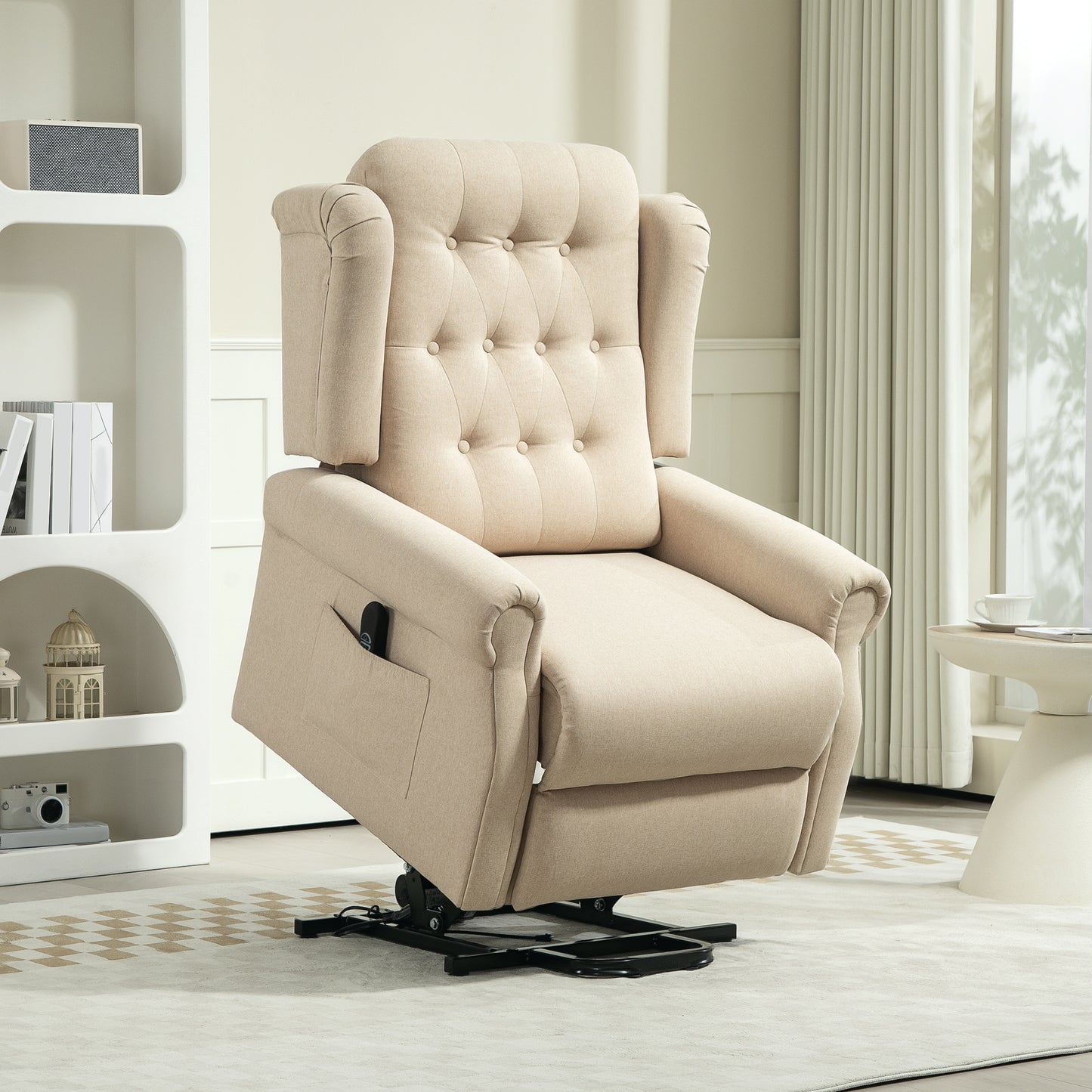 HOMCOM Power Lift Recliner Chair, Wingback Tufted Electric Lift Armchair, Beige