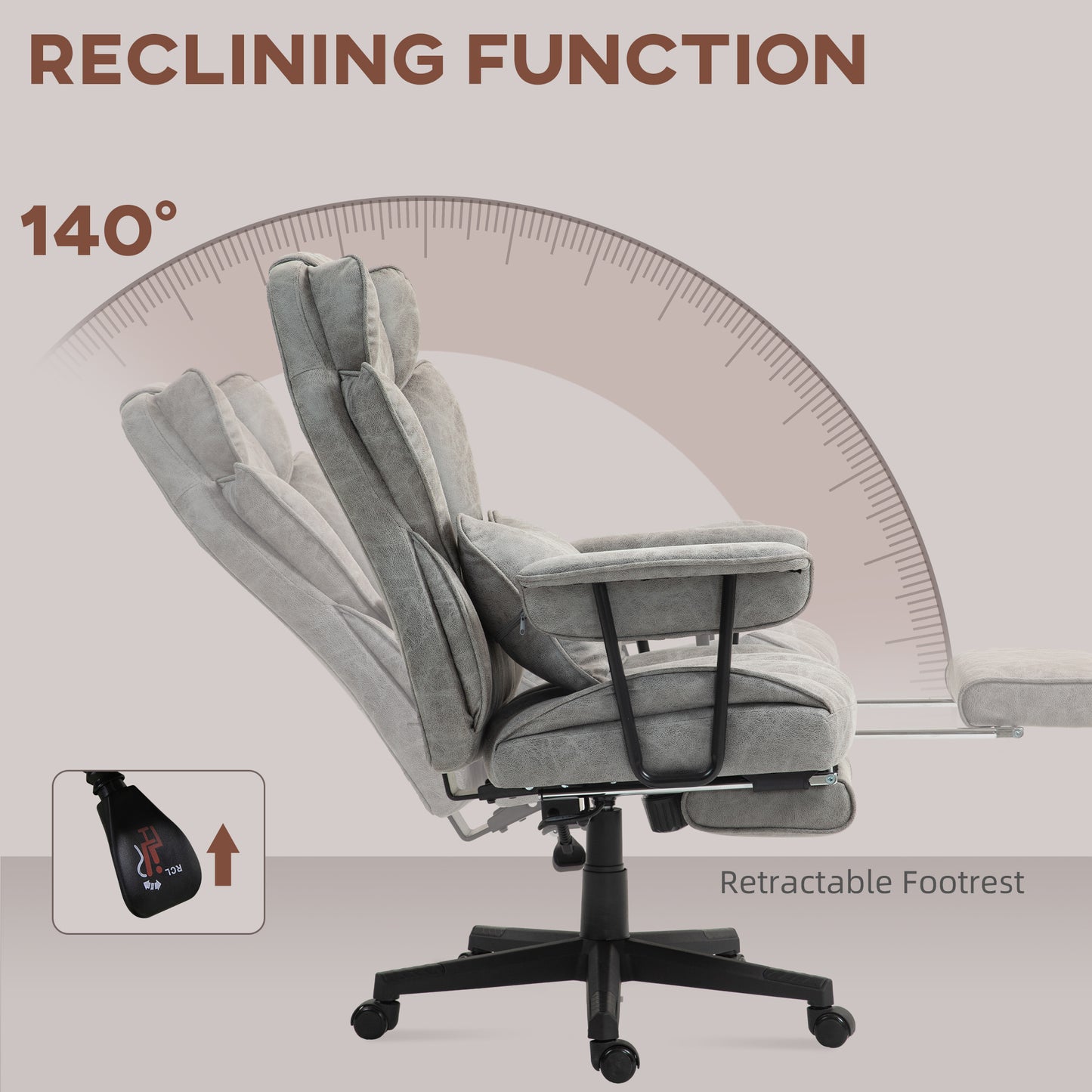 HOMCOM Executive Office Chair, Ergonomic Desk Chair with Foot Rest, Lumbar Support, Reclining Function and Wide Seat, Grey