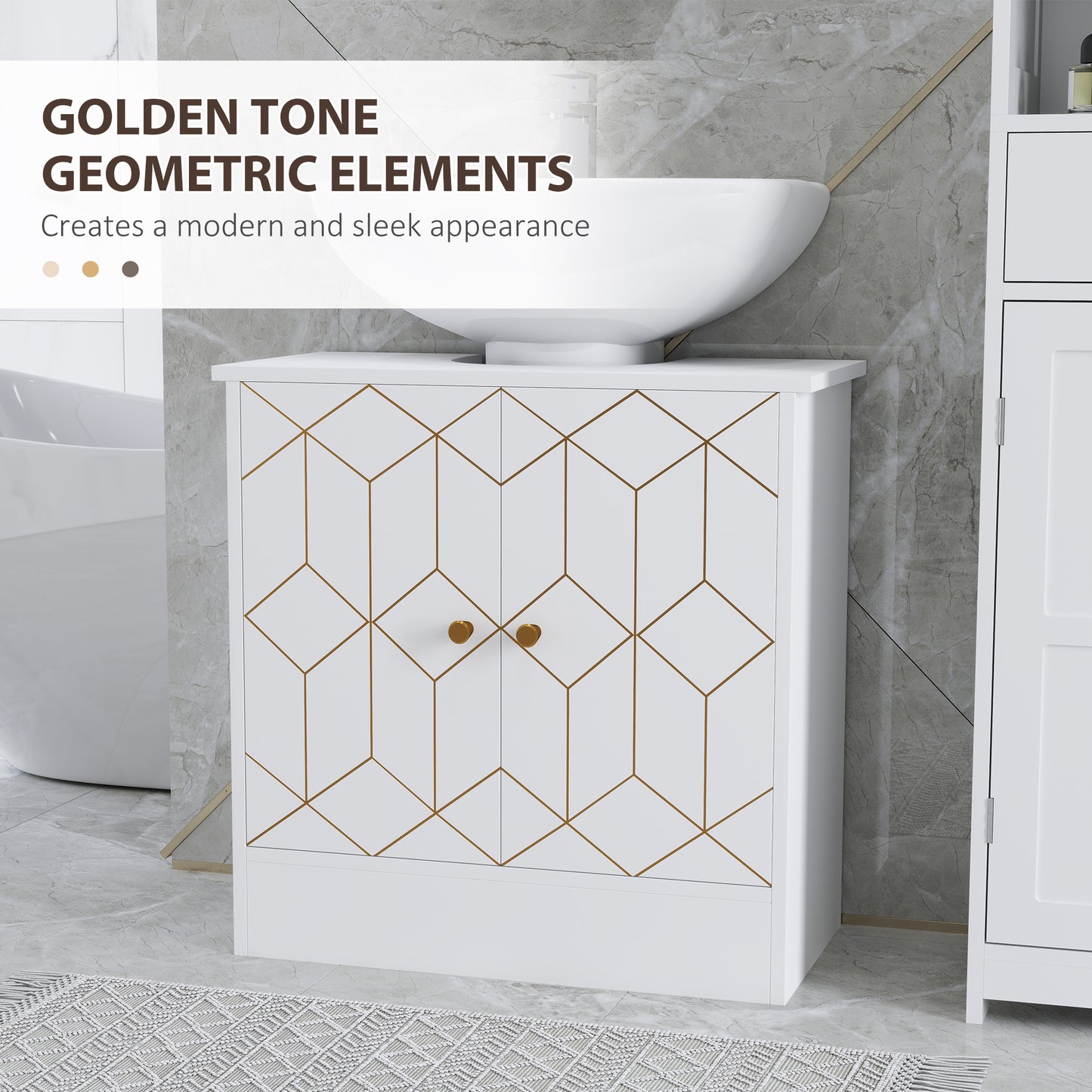 HOMCOM Under Sink Bathroom Cabinet, Adjustable Shelf & Open Compartment, Fits Basin with/without Pedestal, 60x30x60cm, White