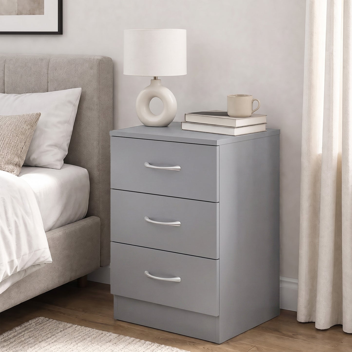 HOMCOM Three-Drawer Simple Bedside Table - Grey