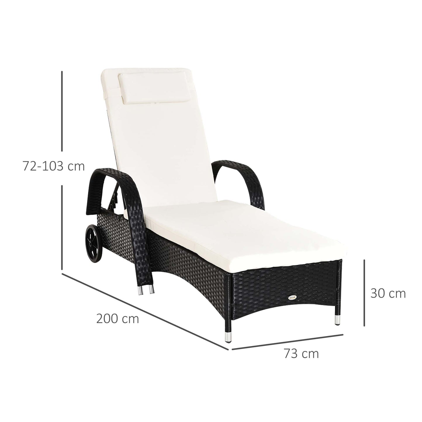 Outsunny Rattan Sun Lounger Set, Adjustable Recliner with Fire Retardant Cushion for Patio/Garden – Black