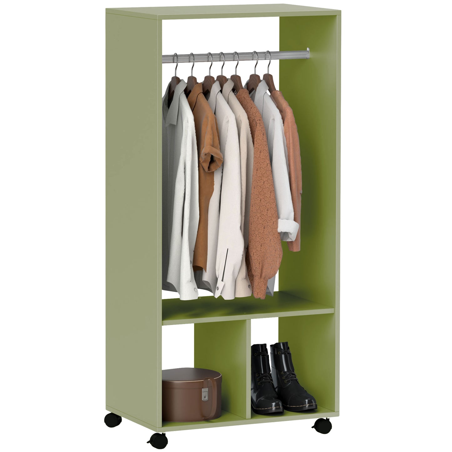 HOMCOM Wardrobe on Wheels with Clothes Rail, Storage Shelves, Mobile Garment Rack for Bedroom, Hallway, Cloakroom, Green