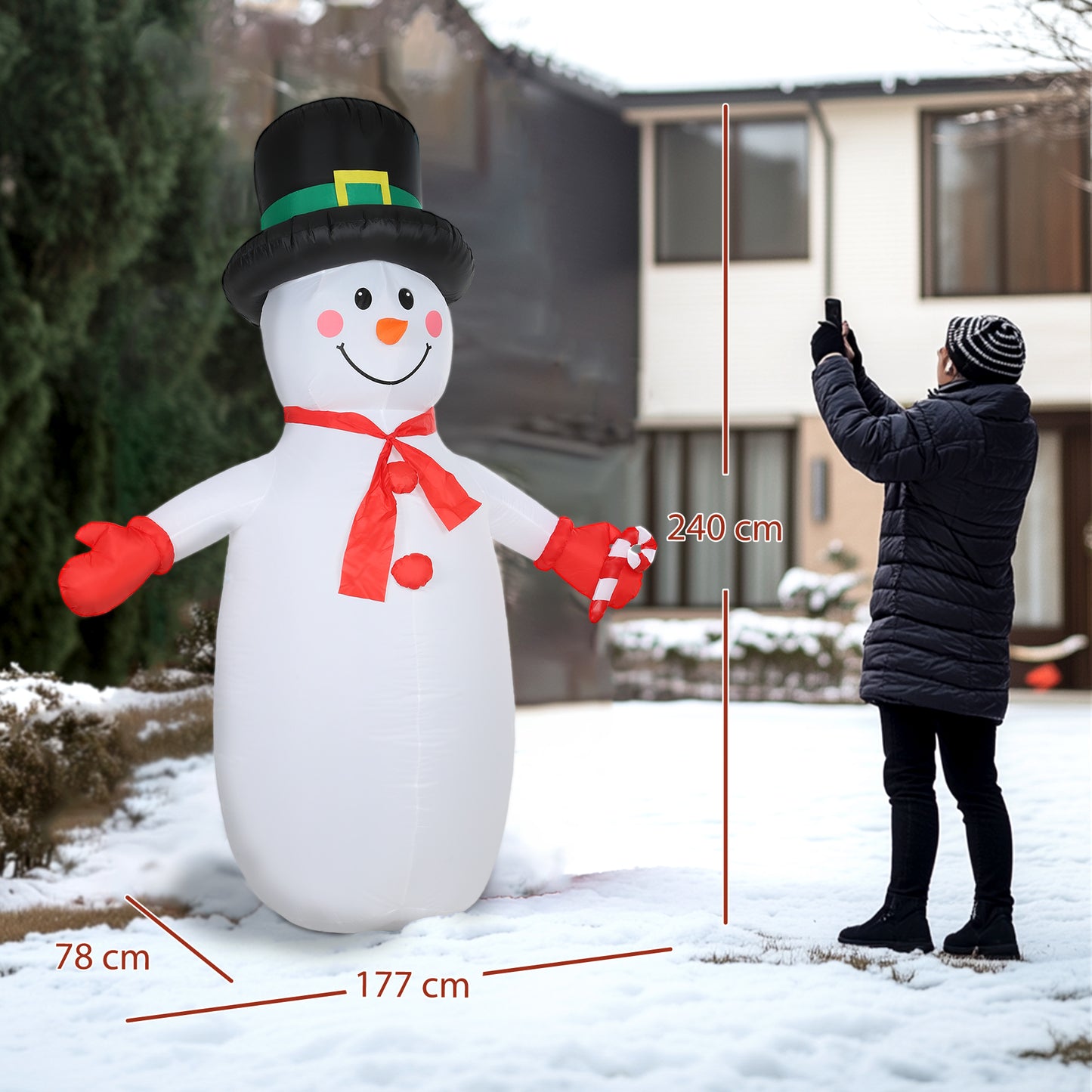Outsunny 8FT Christmas Inflatable Snowman with Disco & LED Lights, Self-Inflating for Indoor/Outdoor Home Decor, Garden - White