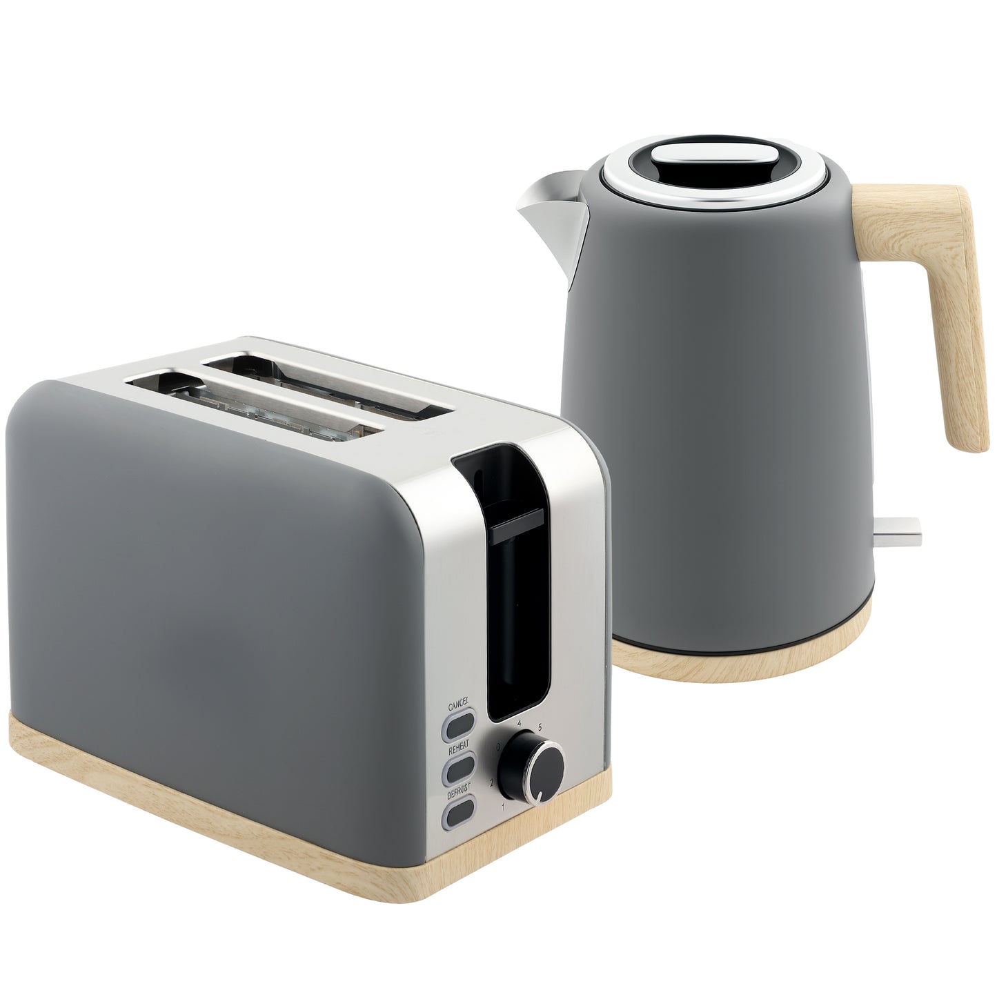HOMCOM Kettle and Toaster Set, 1.7L 3000W Fast Boil Kettle & 2 Slice Toaster with 7 Browning Levels, Grey