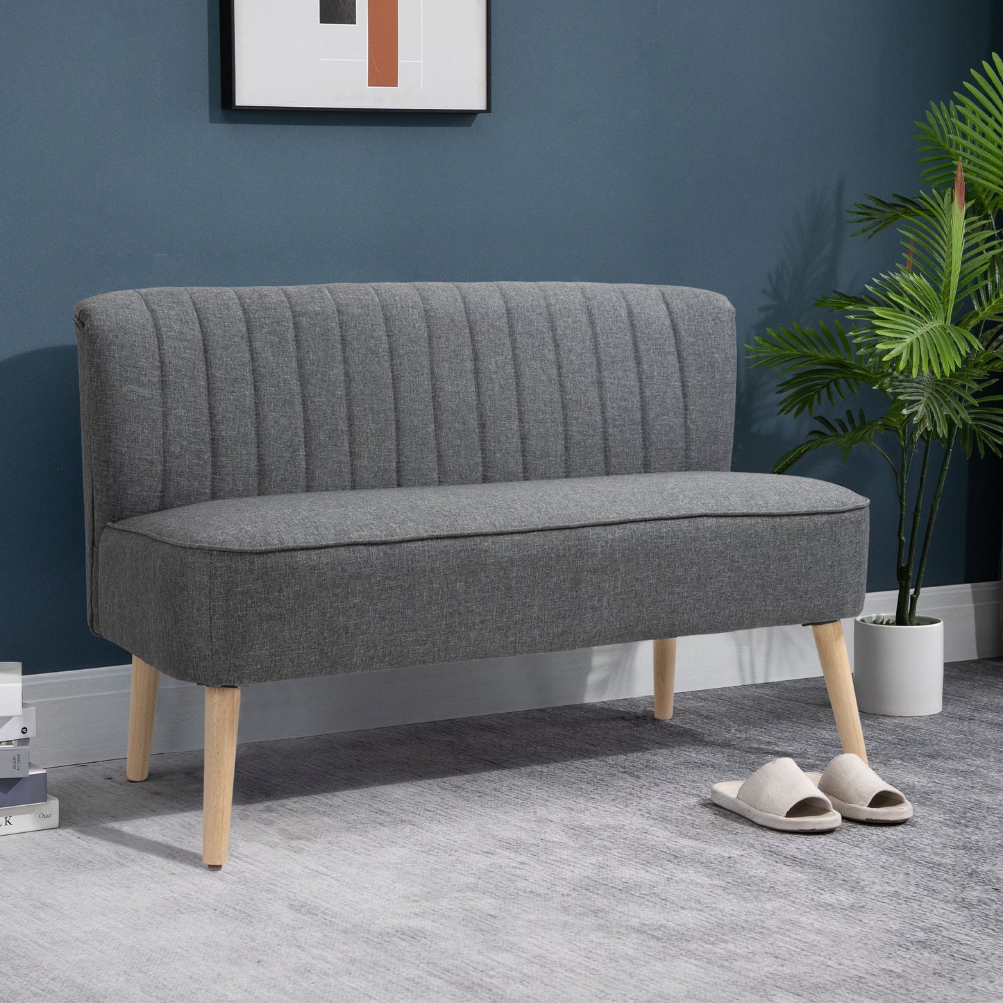 HOMCOM Modern Velvet Double Seat Sofa w/ Wood Frame Foam Padding Soft Comfortable Compact Couch Light Grey