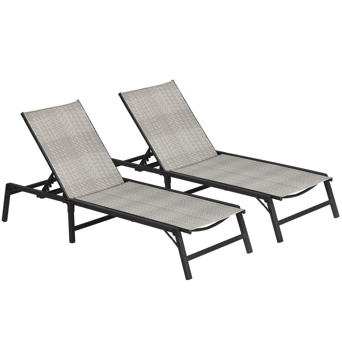 Outsunny Foldable PE Rattan Sun Lounger Set of 2, Patio Wicker Recliners w/ 5-Level Adjustable Backrest, for Poolside, Garden, Mixed Grey