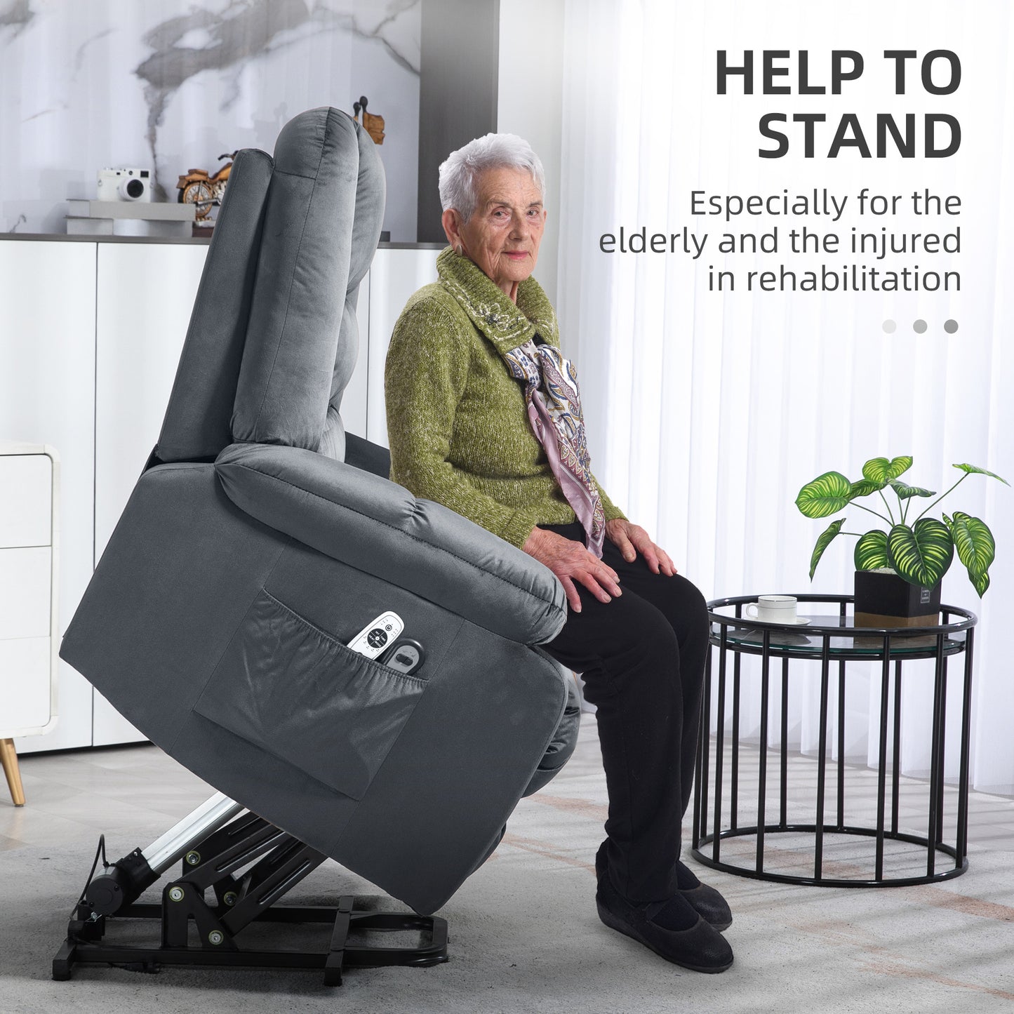 HOMCOM Lift Chair Quick Assembly Electric Riser and Recliner Chair with Vibration Massage Heat Side Pockets Grey
