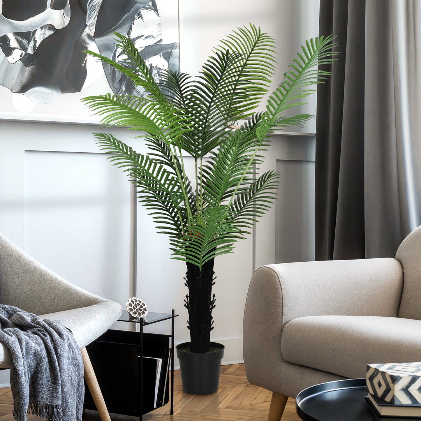 HOMCOM Artificial Areca Palm Tree, 175cm with 16 PE Leaves, Decorative Fake Plant in Plastic Pot with Flocked Soil for Home Office Decor, Green