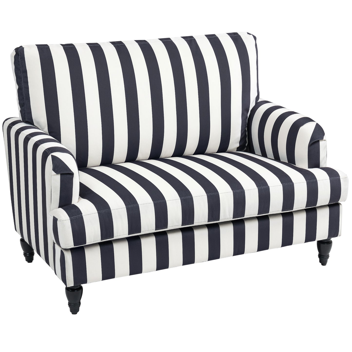 HOMCOM Modern Cuddle Chair, Velvet Single Sofa Armchair with Stripe, Turned Legs, Wide Seat, Upholstered Snuggle Chair, Black and White