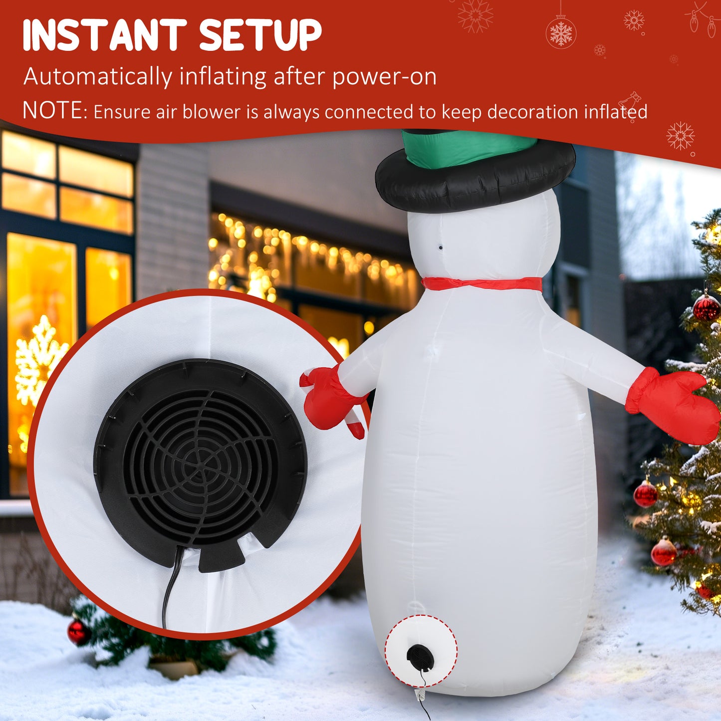Outsunny 8FT Christmas Inflatable Snowman with Disco & LED Lights, Self-Inflating for Indoor/Outdoor Home Decor, Garden - White