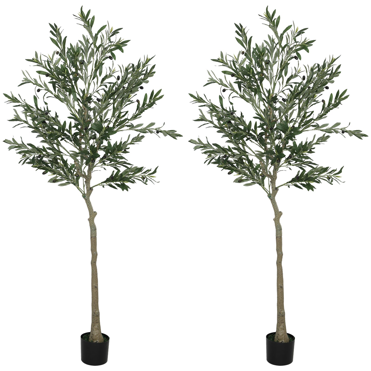 HOMCOM Set of 2 6ft Artificial Silk Olive Trees with Pot, 900 Leaves, 40 Olives, for Home/Office/Living Room Decor, Green