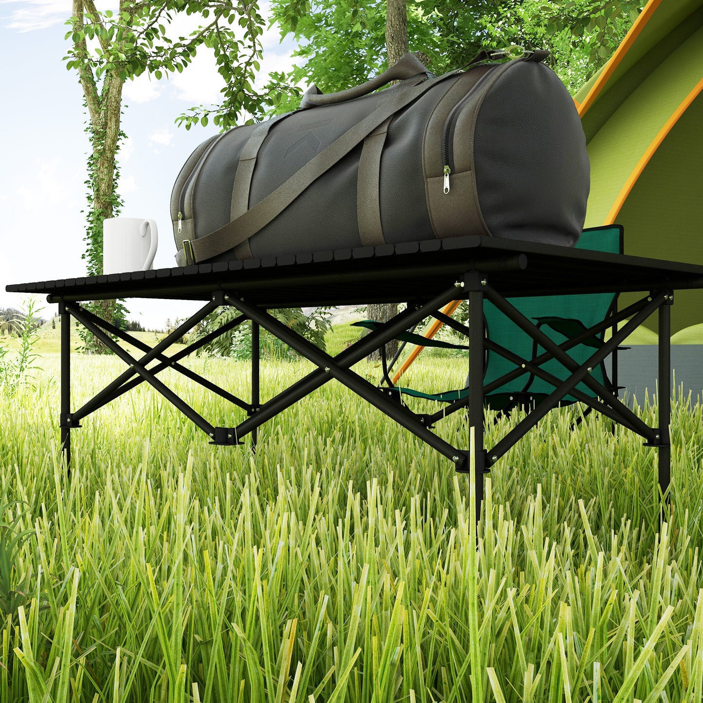 Outsunny 3ft Foldable Aluminium Camping Table - Black