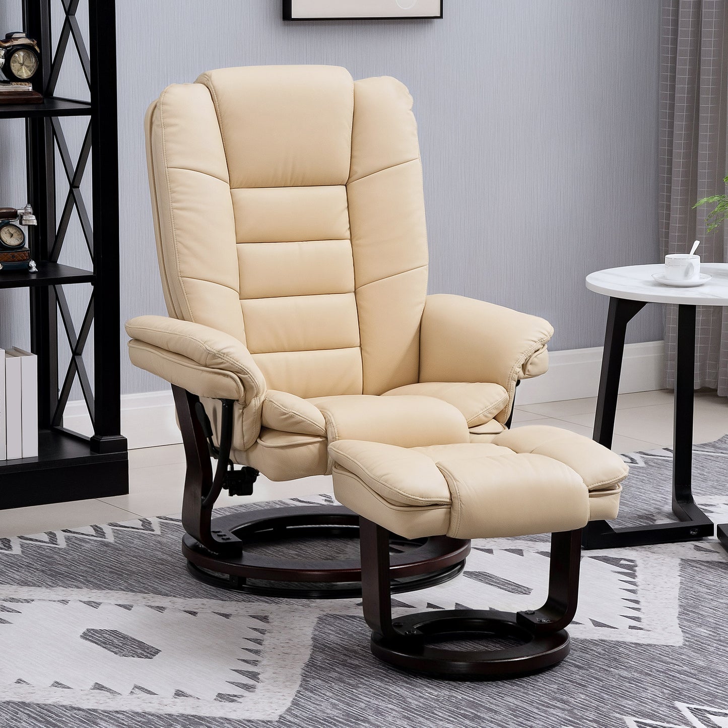 HOMCOM Faux Leather Extra-Padded Reclining Chair & Footstool Beige