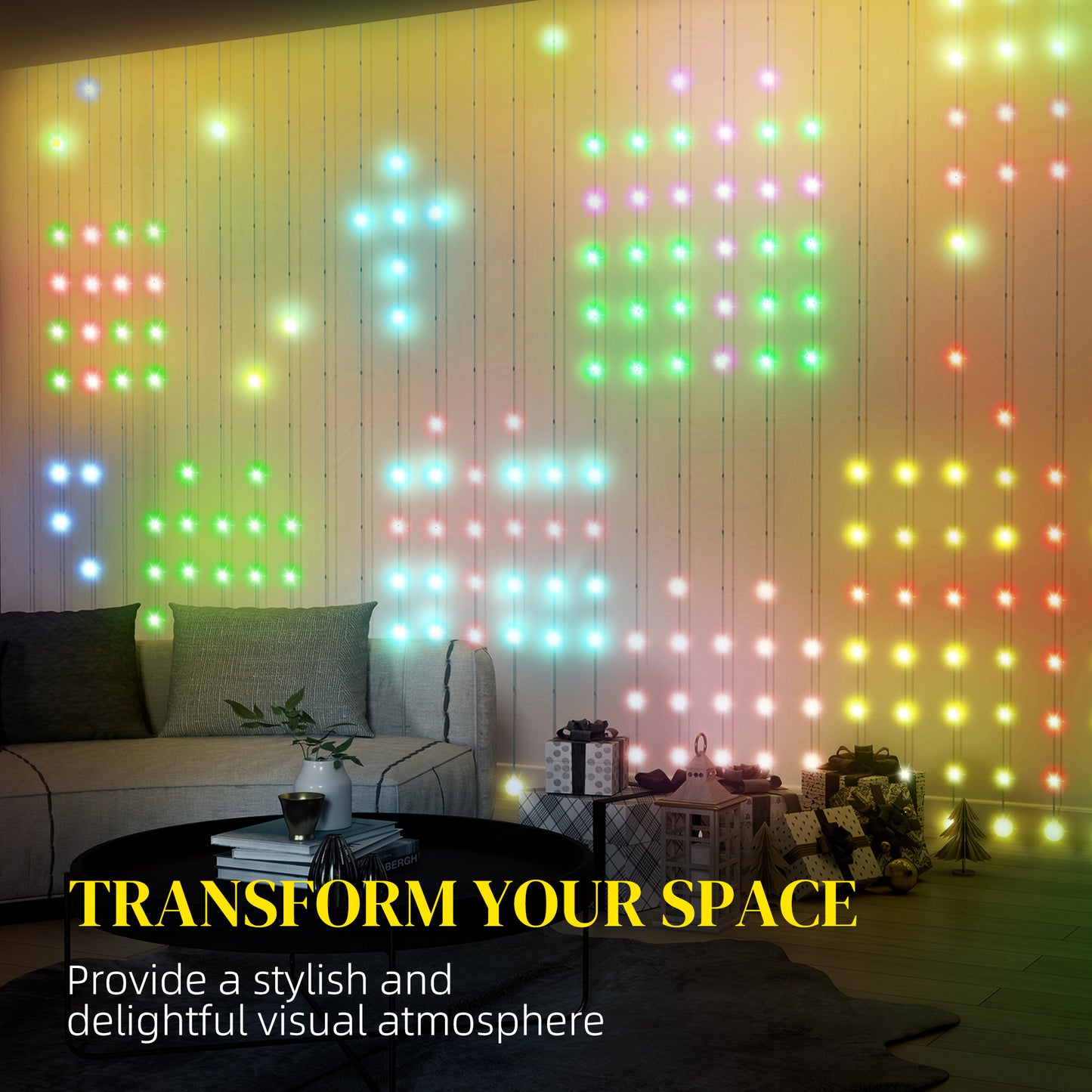 HOMCOM LED Curtain Lights, Plug-In Colour Changing with Remote, 400 RGBIC LEDs for Bedroom Decor, 3x3m