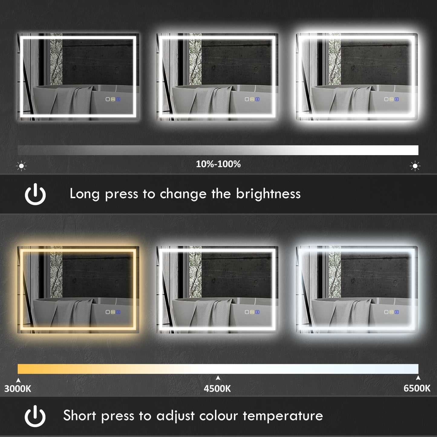 HOMCOM 60 x 80 cm Bluetooth LED Bathroom Mirror with Demister Pad - Silver Tone