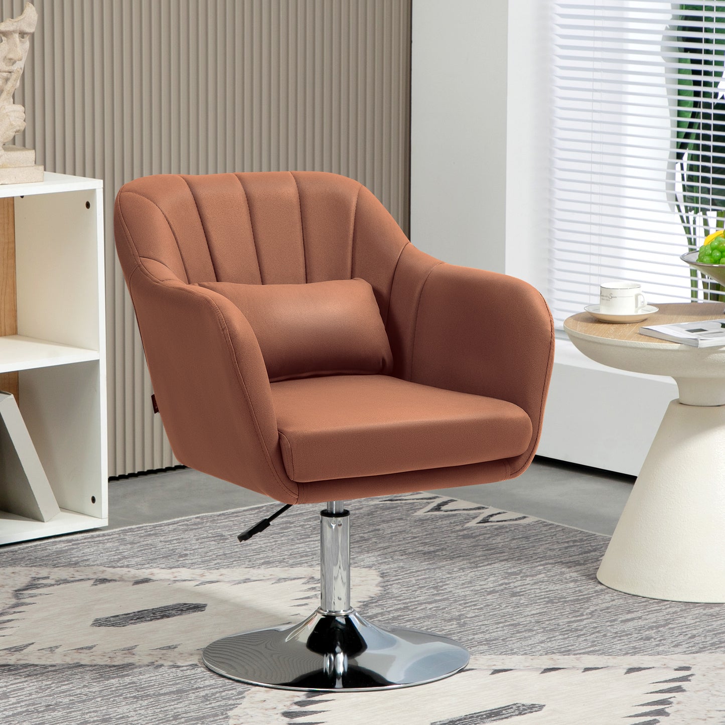 HOMCOM Swivel Microfibre Accent Chair with Adjustable Height and Lumbar Support, Brown