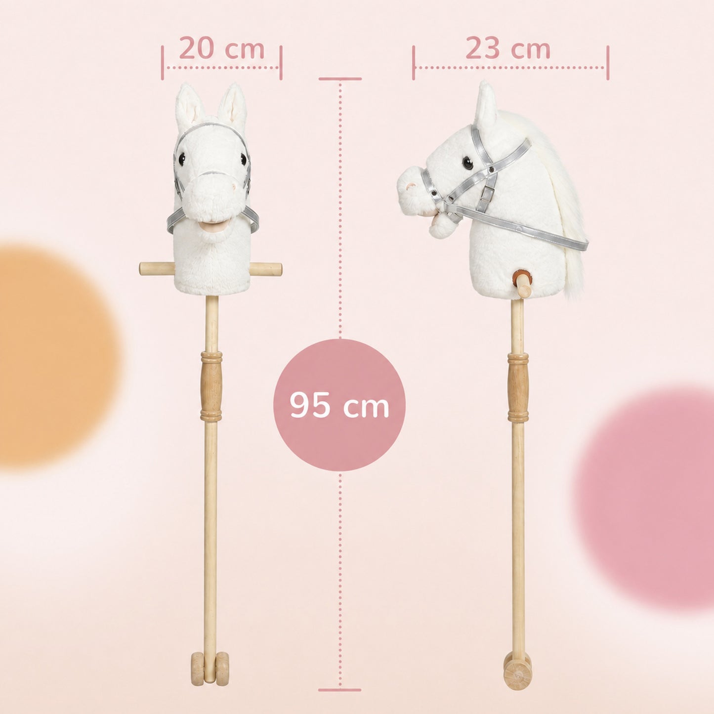 AIYAPLAY Hobby Horse with Wood Wheels, Stick Horse with Grip Handle, Hoofbeats Neighing, Gift for Imaginative Play, 95 cm, White
