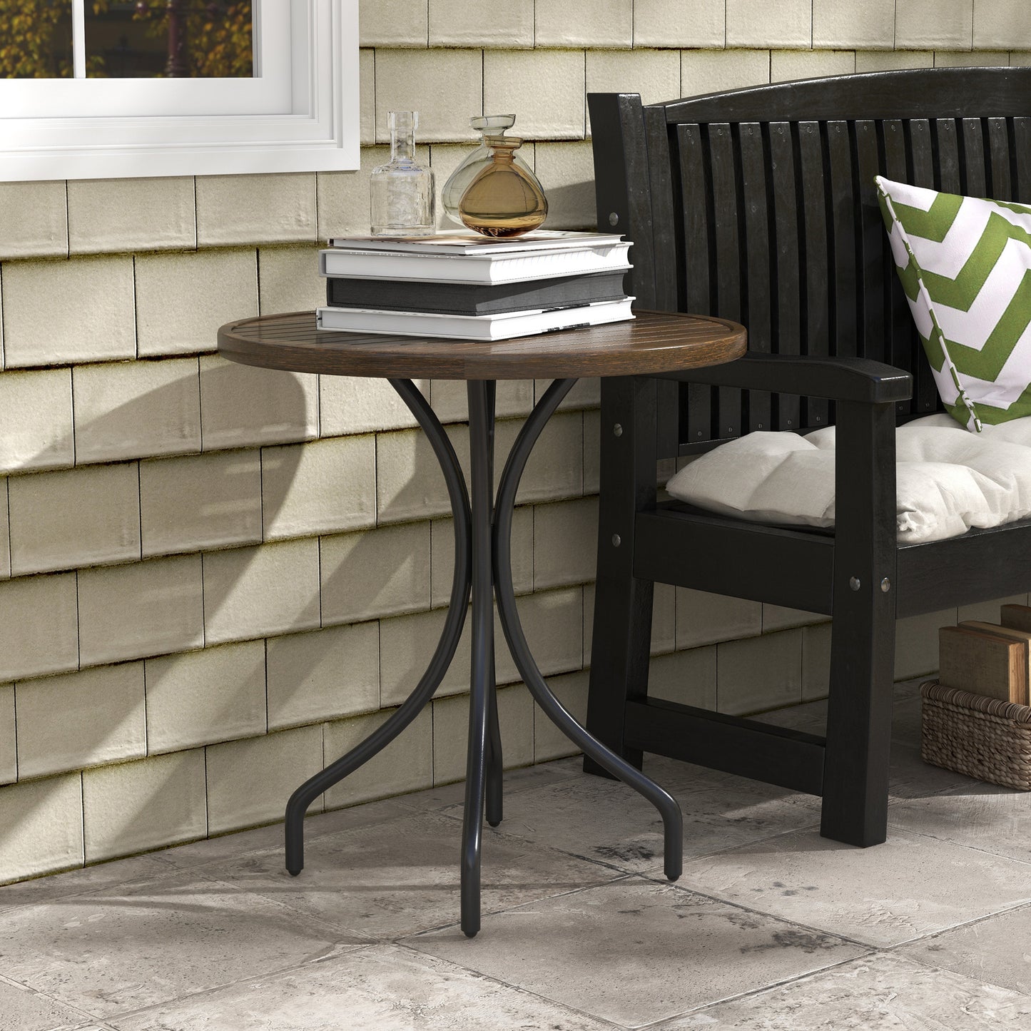 Outsunny Ø66cm Galvanised Steel Garden Table - Brown
