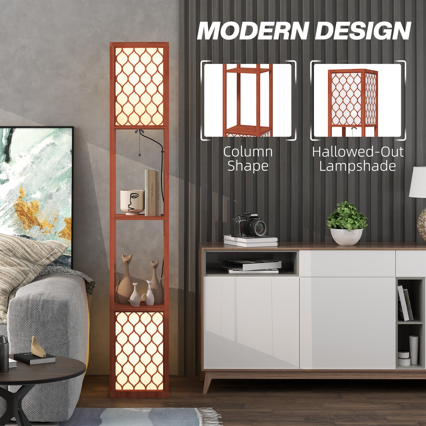 HOMCOM Duo Light Floor Shelves - Brown