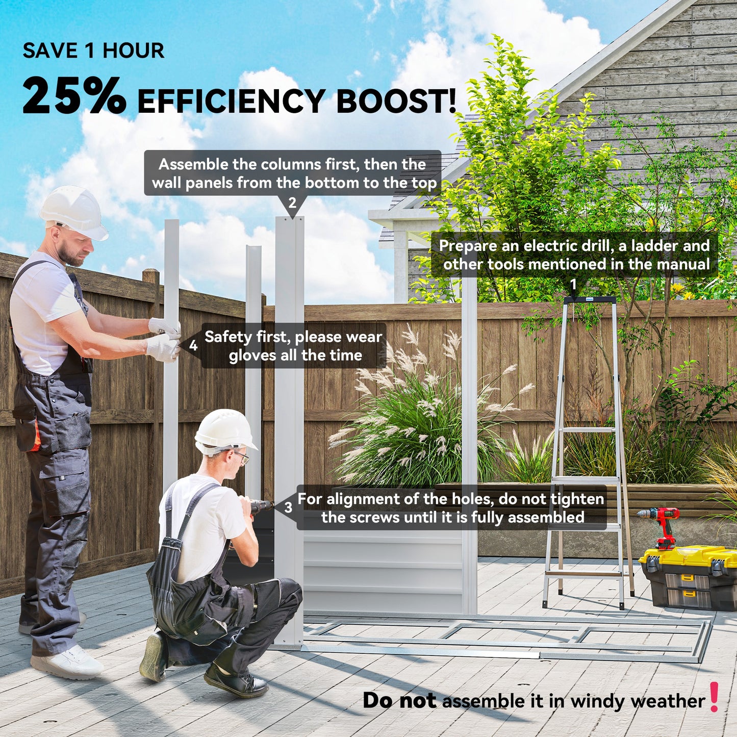 Outsunny Garden Shed, 7x4ft, Easy to Assemble, Upgraded Galvanised Steel with Foundation & Lockable Double Doors, Vents & Gloves, Dark Grey