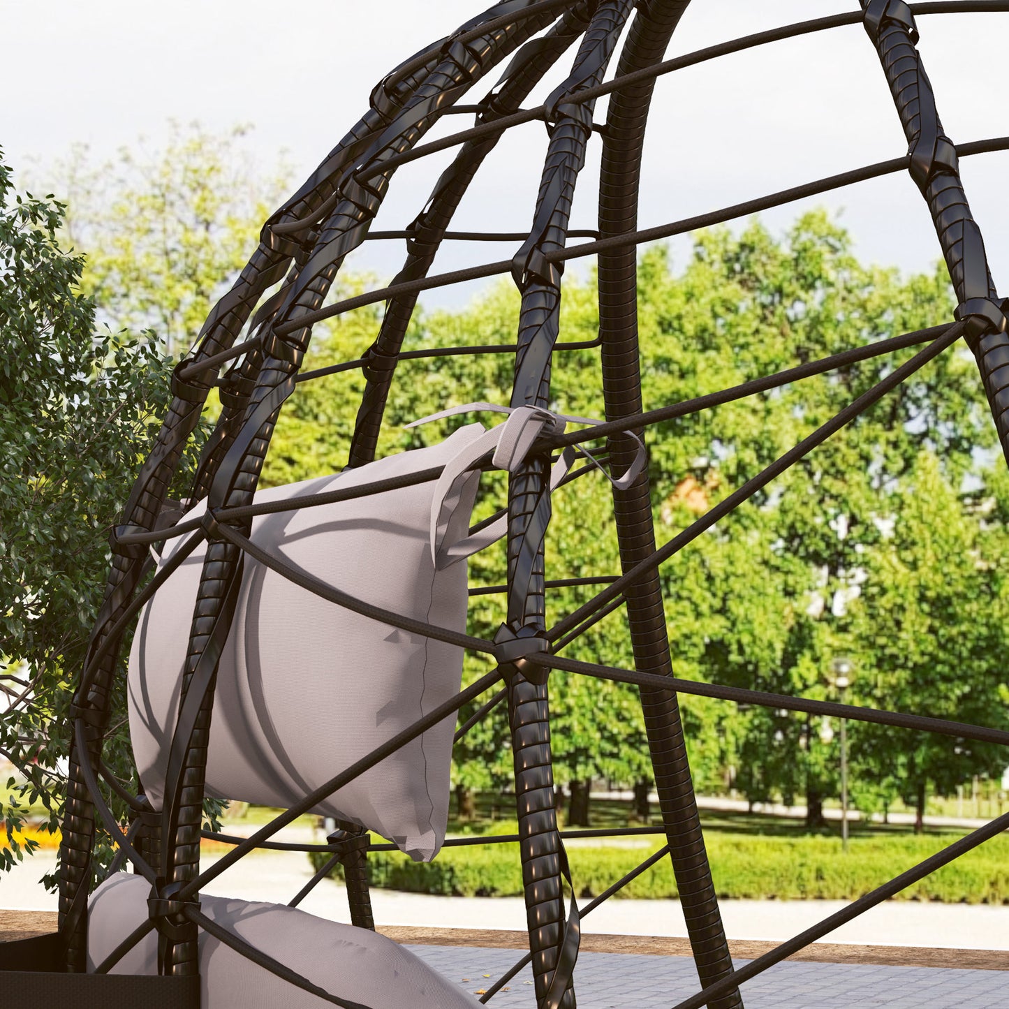 Outsunny Hanging Egg Chair, Outdoor/Indoor Swing with Folding Basket, Cushion & Stand, Grey