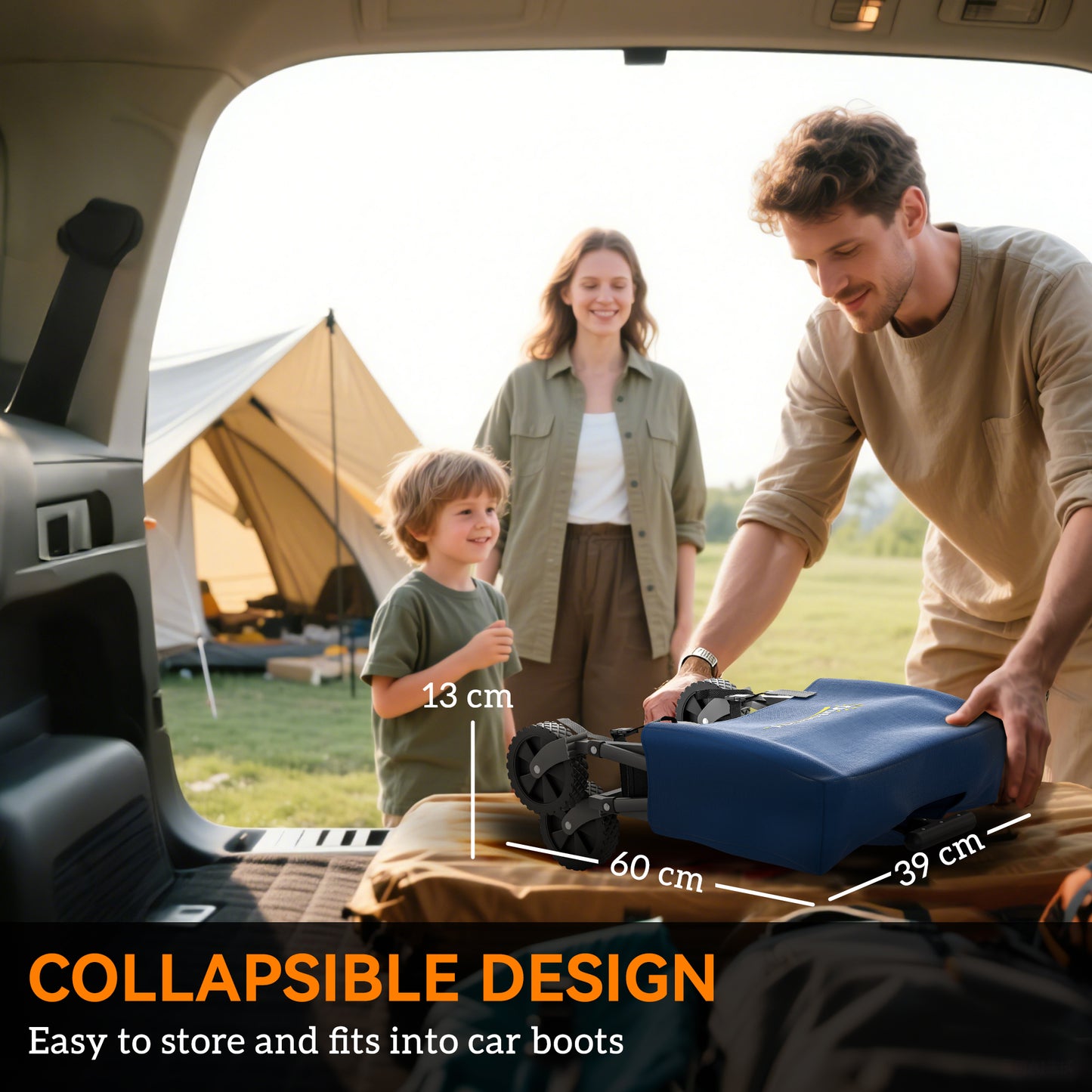 Outsunny 41L Festival Trolley on Wheels, 60kg Heavy Duty Collapsible Folding Cart, Adjustable Handle, Carrying Bag, Blue