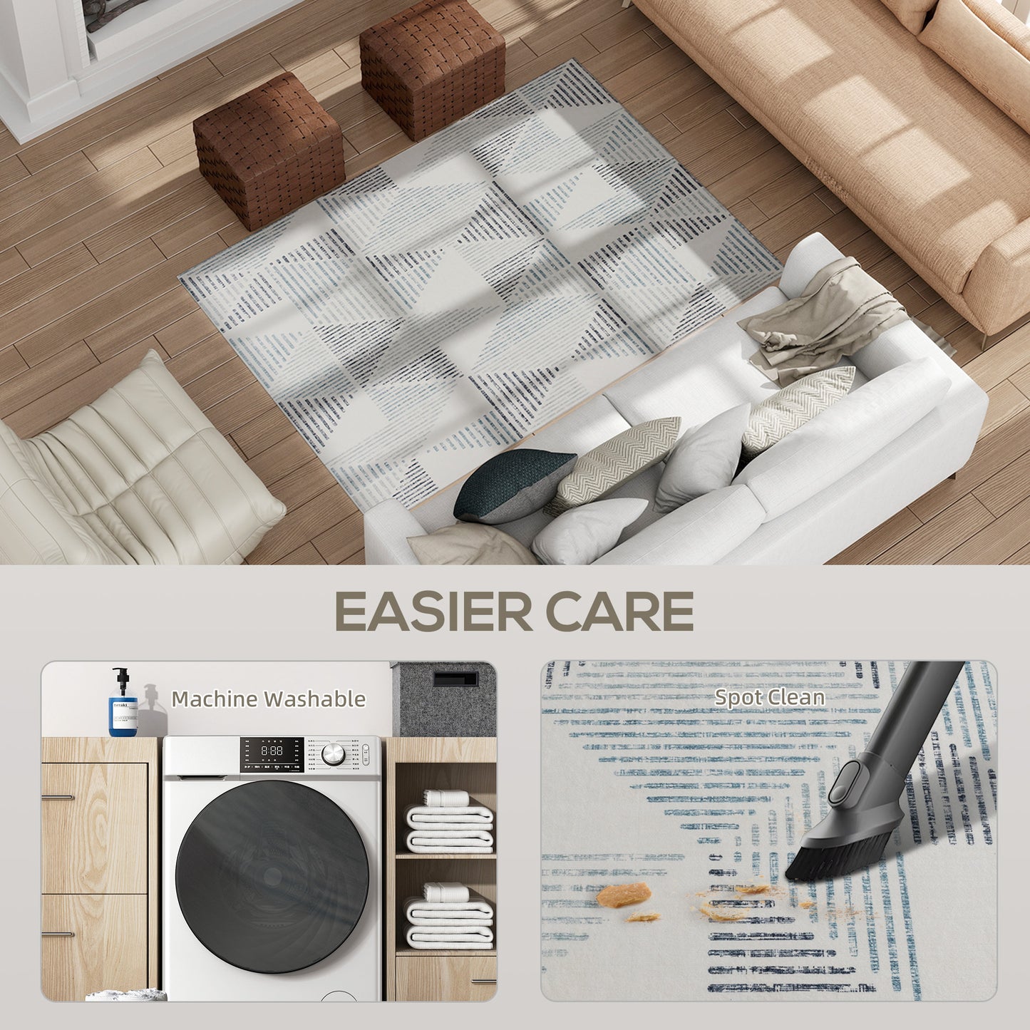 HOMCOM Area Rug, Geometric Non-Slip Washable Carpet, Soft for Living Room, Bedroom, Dining, Home Office, 170x120 cm, Multi-Coloured