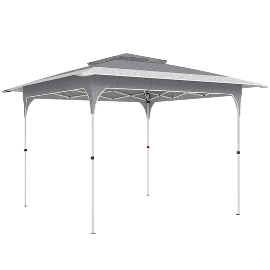 Outsunny 3.5 x 3.5 m Pop Up Gazebo with One-Push Setup, UPF50+ Double Tier Garden Party Tent Marquee with Carry Bag, Dark Grey
