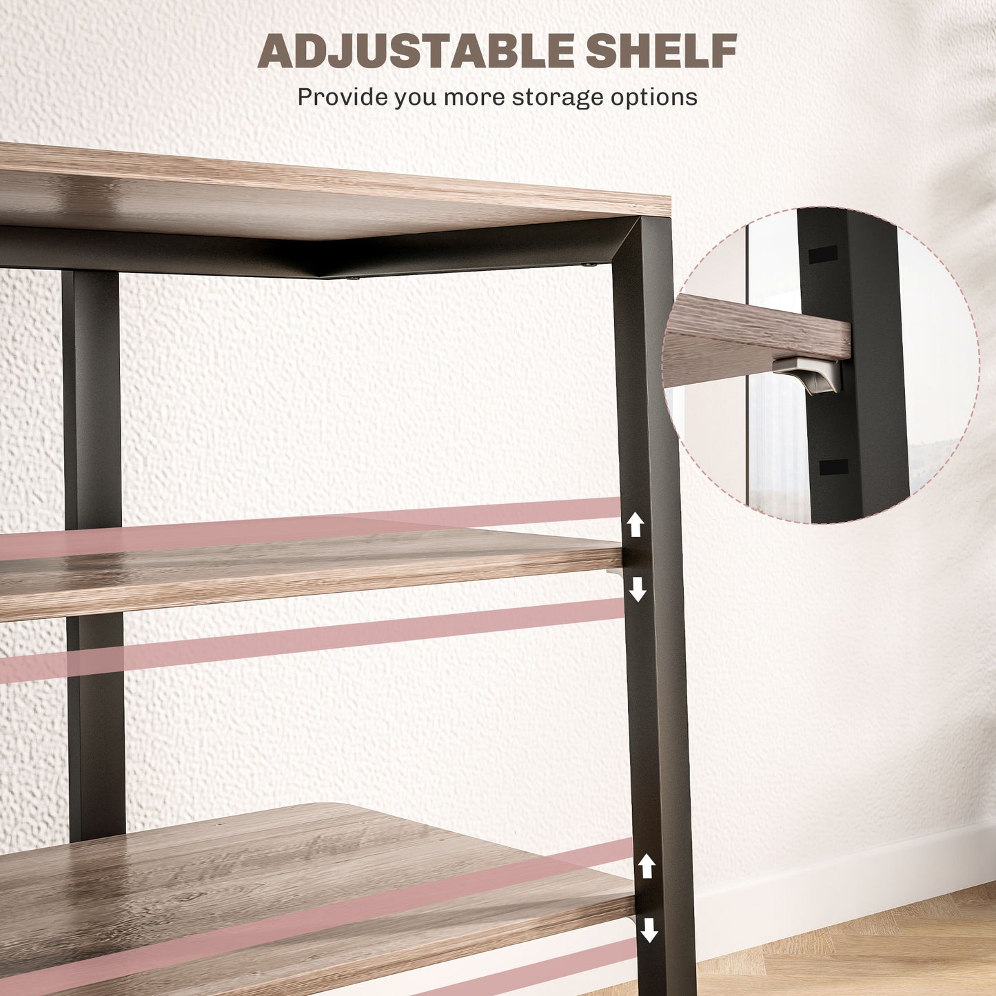 HOMCOM Corner TV Unit, with Three Storage Shelves - Grey