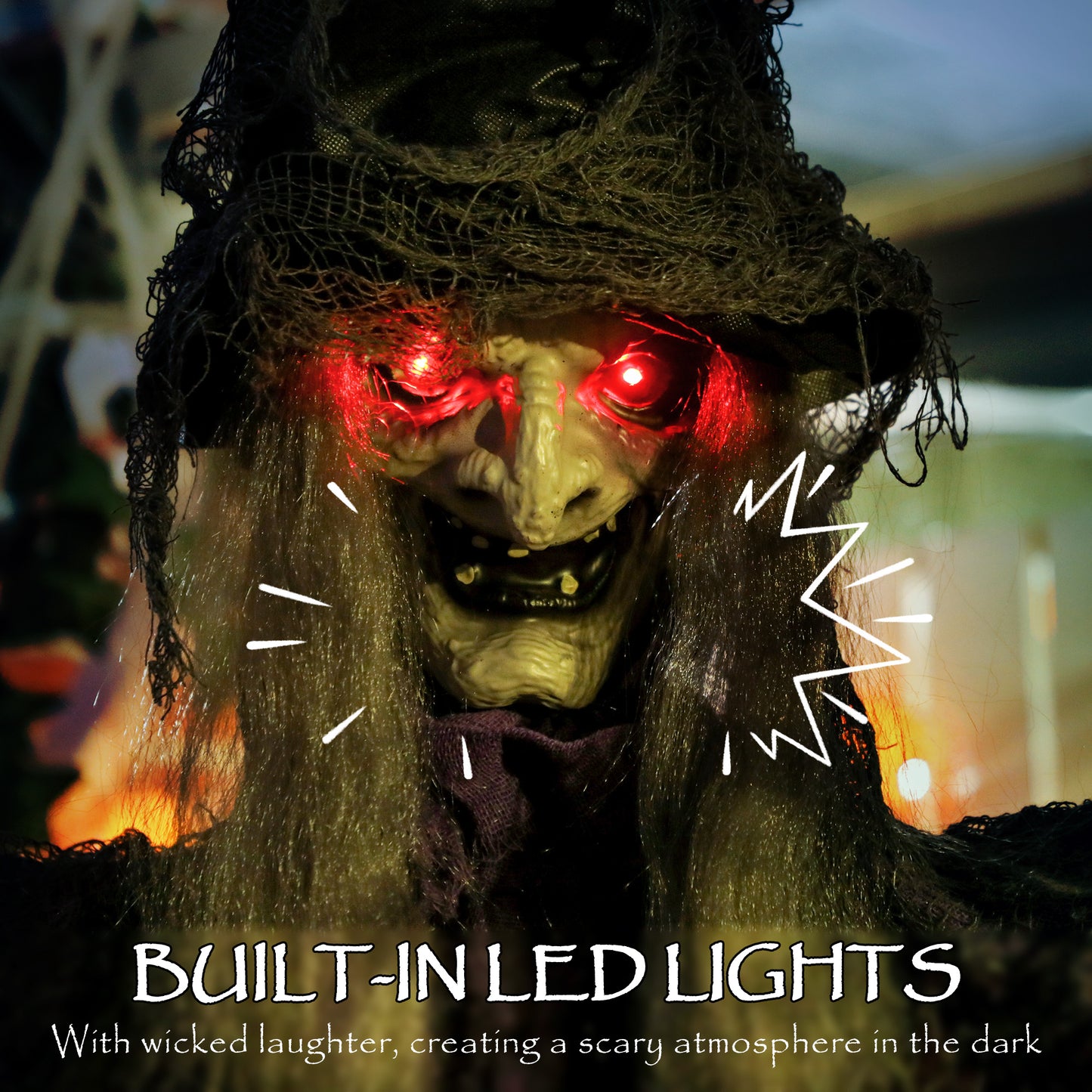 Outsunny 183 cm Life Size Halloween Animated Witch with Glowing LED Eyes, Battery Operated, Indoor Party Props, Black