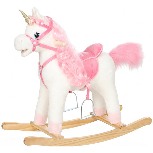 AIYAPLAY Rocking Horse, Unicorn Kids Ride on Horse with Rocking Limit, Hoofbeats, Neighing, Moving Mouth & Tail, for 1-3 Y, White