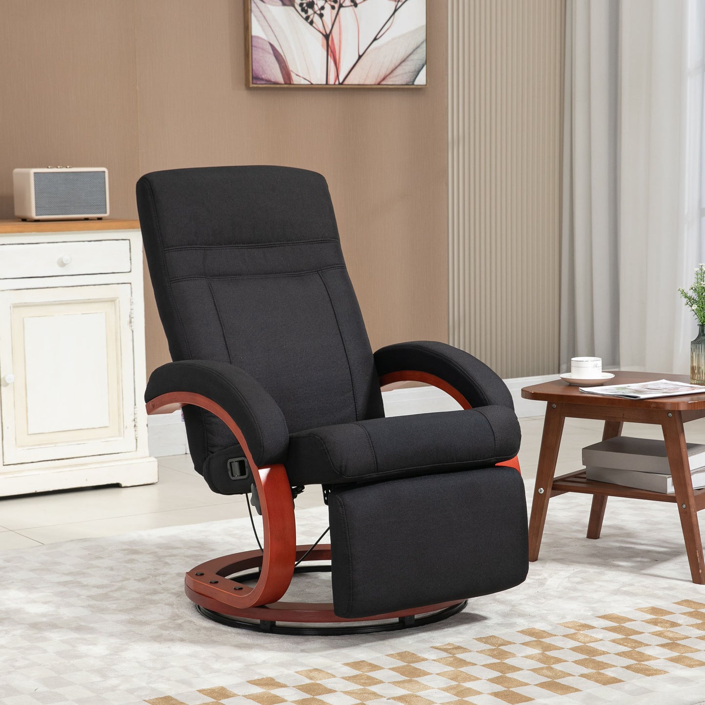 HOMCOM 135° Manual Reclining Swivel Chair, with Footrest - Black
