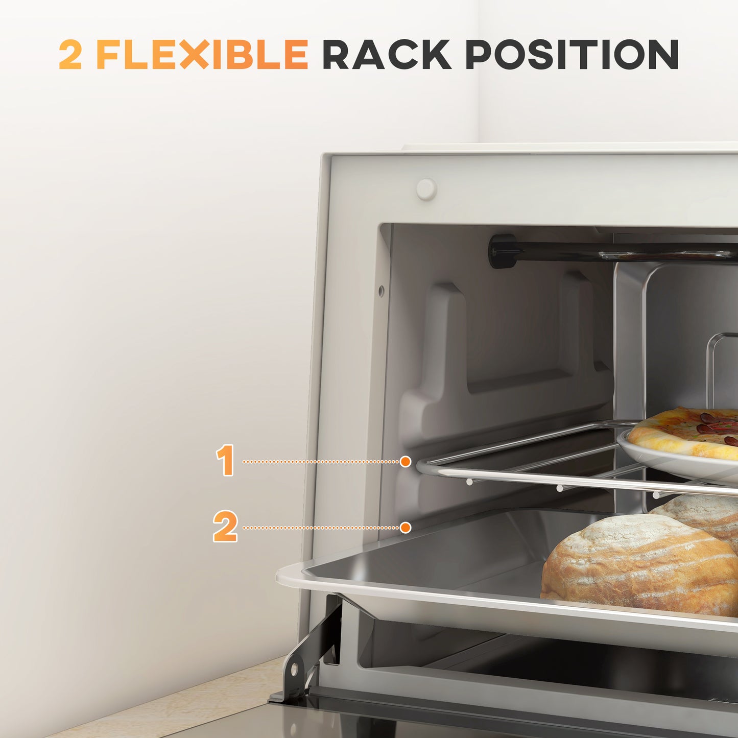 HOMCOM Mini Oven, 9L Countertop Electric Grill, Toaster Oven with Adjustable Temperature, Timer, Baking Tray and Wire Rack, 750W, Cream