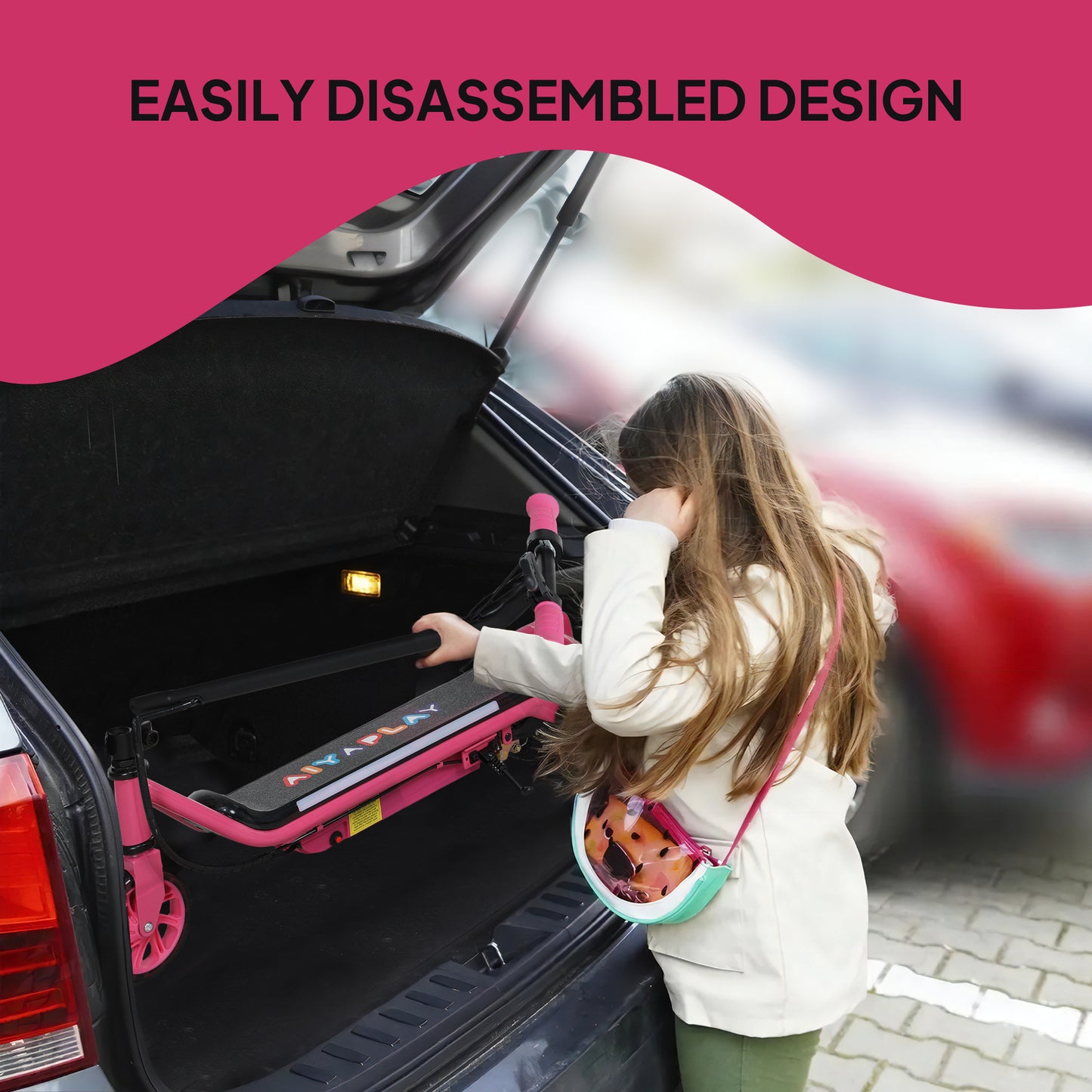 AIYAPLAY Kids Electric Scooter Ages 6-14, Dual Brakes, Flash Wheel, Light, Up to 12 KM/H & 10 KM Range, Pink