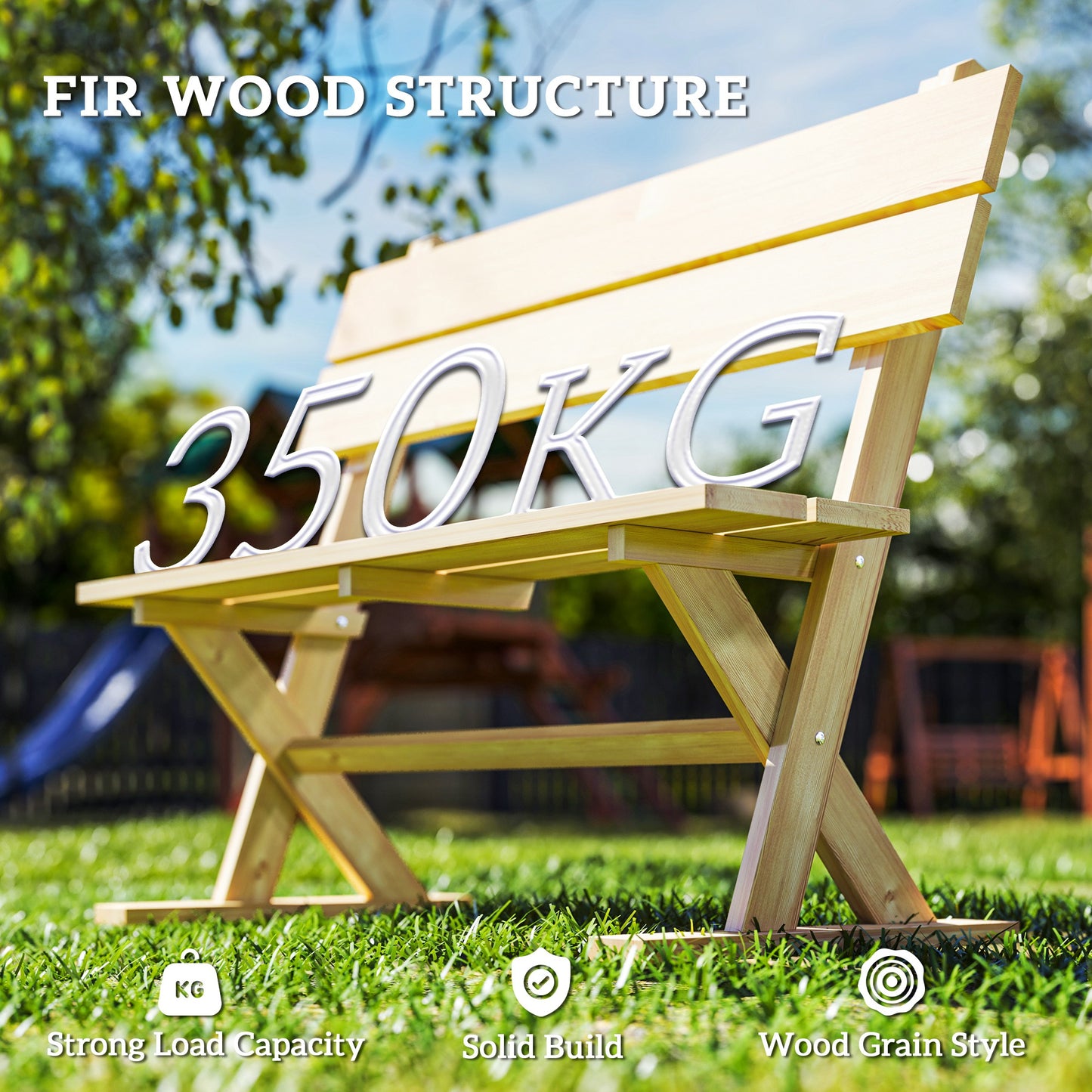 Outsunny 2 Seater Wooden Garden Bench, Fir Wood Loveseat with Slatted Seat & Sloping Back, Natural Finish