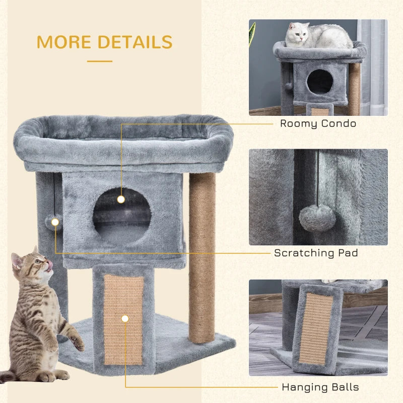 PawHut Cat Tree Tower for Indoor Cats Climbing Activity Center Kitten Furniture Grey