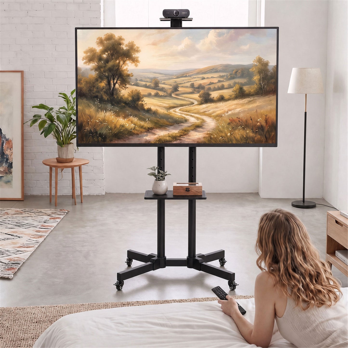 HOMCOM Mobile TV Stand on Wheels for 32-75 Inch Screens, Mobile TV Cart with Tilt, Height Adjustable, Black