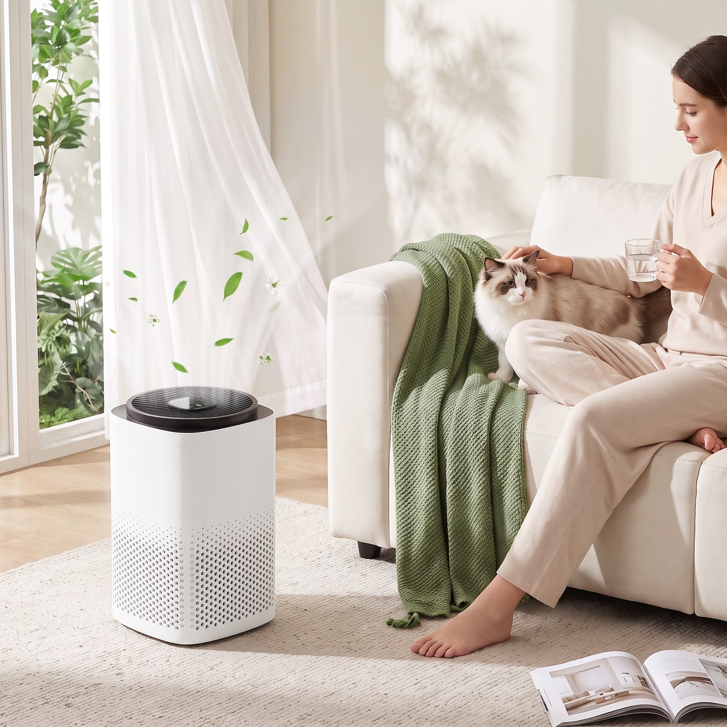 HOMCOM Smart Air Purifier for Home, HEPA Filter, Sleep/Auto Mode, 27m², Air Cleaner, App & Voice Control, Quiet, AQI Indicator