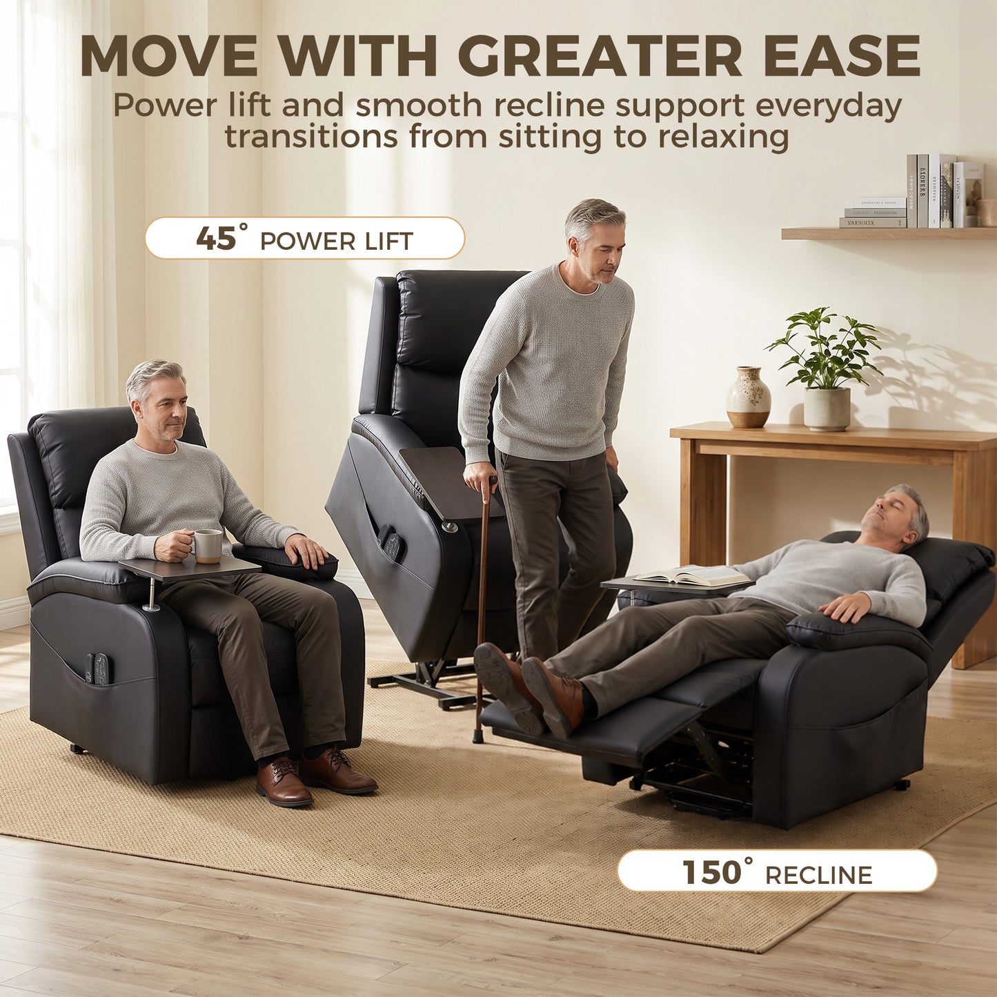 HOMCOM Riser Recliner Chair with Massage and Heat, Electric Lift Recliner Armchair for Elderly, with Side Table, Black