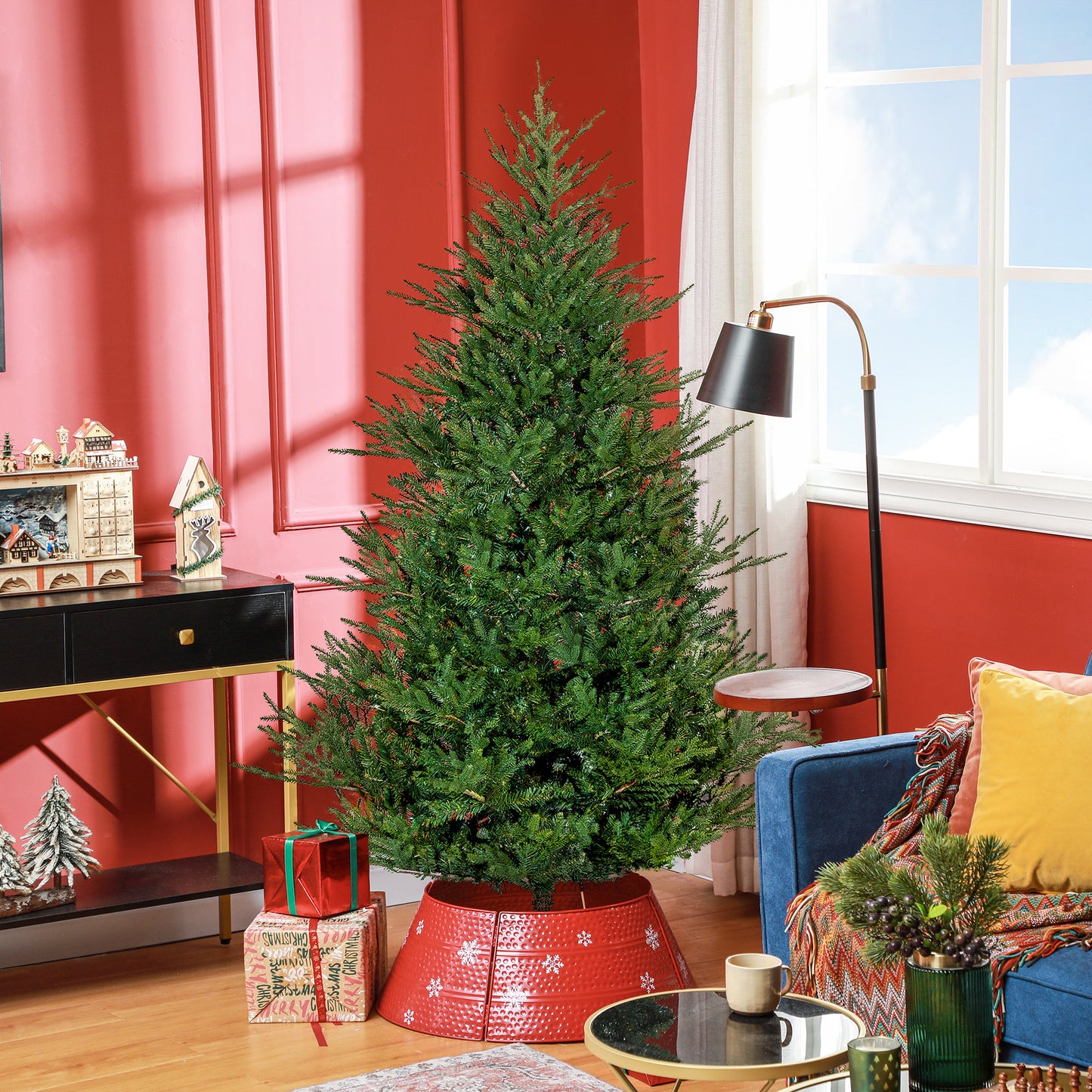 HOMCOM 6ft Artificial Christmas Tree with 2380 Tips, Metal Base, Realistic Hinged Xmas Tree, Easy to Assemble, Green